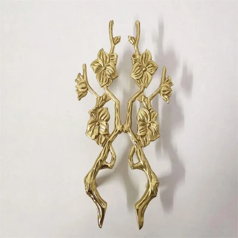 Long Strip Brass Double hole branches Handle Gold Copper Drawer Bedroom Cabinet Door Knob Wine Cabinet Bookcase Closet Pulls