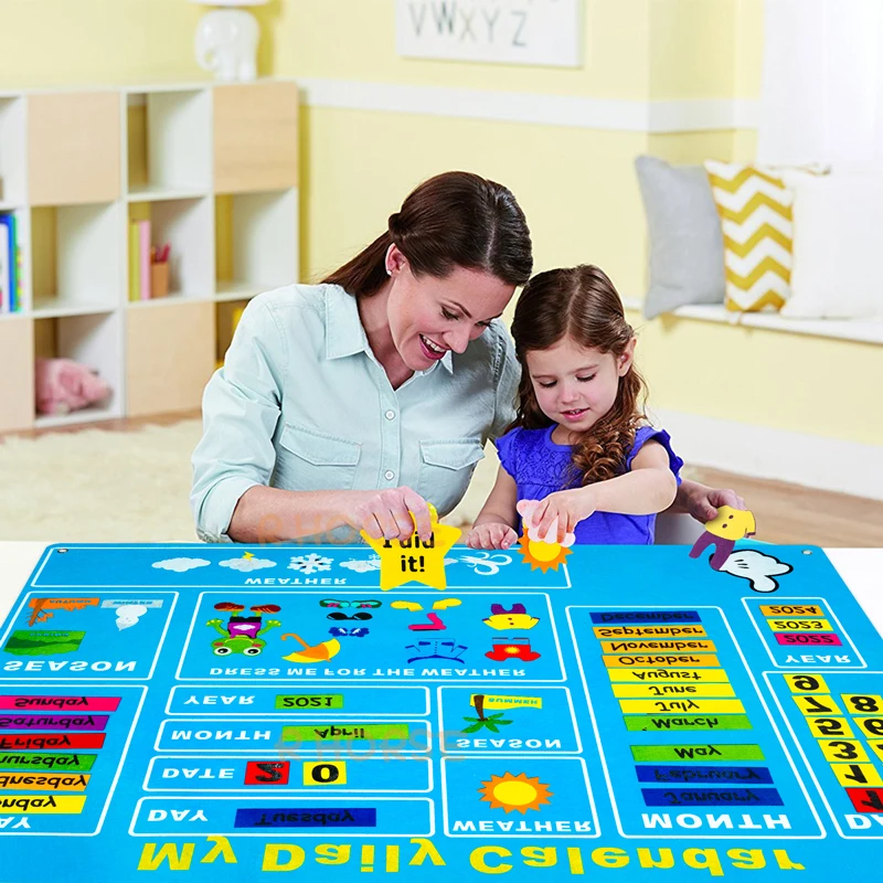 70Pcs/set My Daily Calendar Felt Board Day Month Season Schedule Time Plan Chart Early Education Good Habits for Children 6