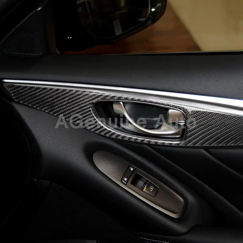 Реальные углеродного волокна дверные ручки панели отделка для Infiniti Q50 Q60 интерьер молдинги