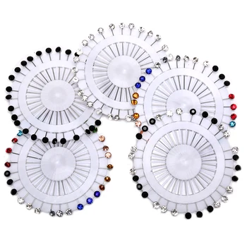 

30pcs/set New Crystal Diamante Wheel Brooch Long Pins Sewing Snag For Wedding Hat Hijab Scarf 15Styles