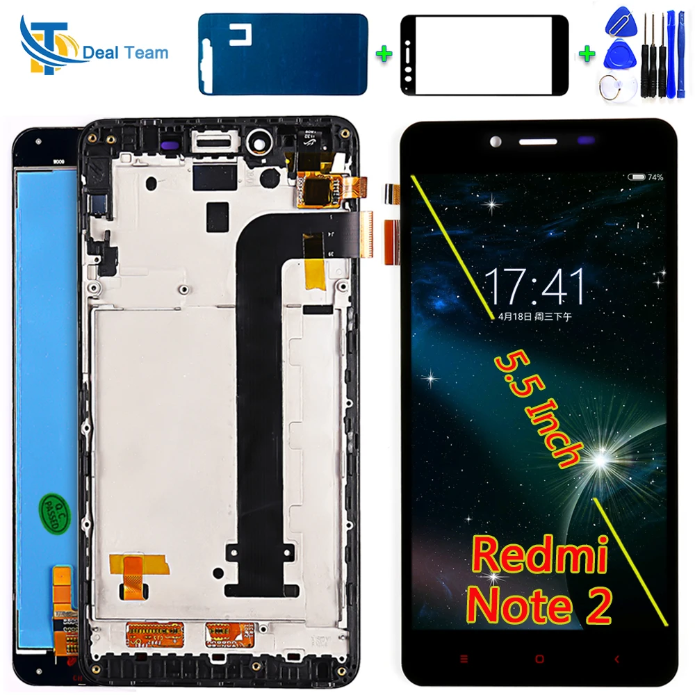 ЖК-дисплей 5 дюйма для Xiaomi Redmi Note 2 с сенсорным экраном и дигитайзером в сборе рамка