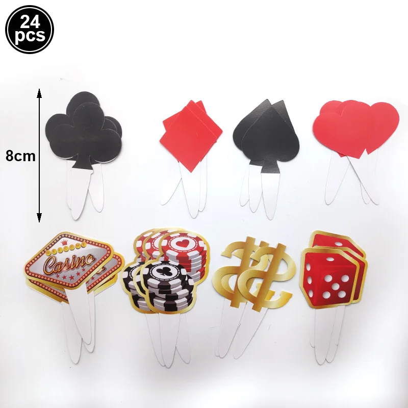 Casino Party Cake Decor Las Vegas Theme Happy Birthday Cake Poker Dice Dollar Cake Topper for Playing Cards Night Party Supplies