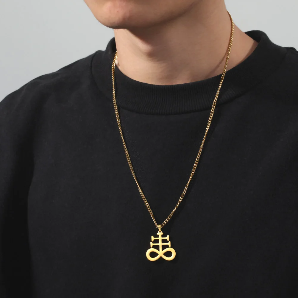 Collana con ciondolo Croce di zolfo Chiesa di Satana Leviatano in