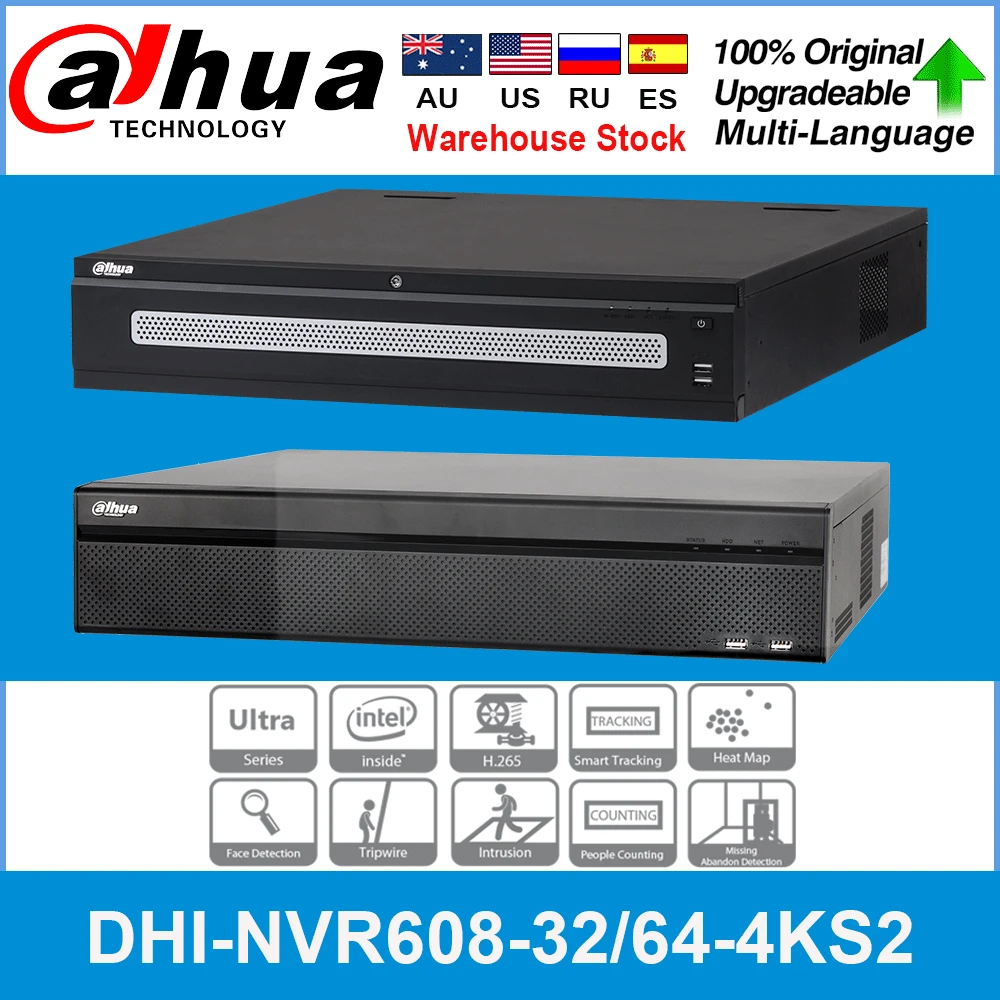 Dahua оригинальный ультра NVR NVR608 32 4KS2 64 32/64 CH H.265 Макс 384 Мбит/с 12MP разрешение мульти