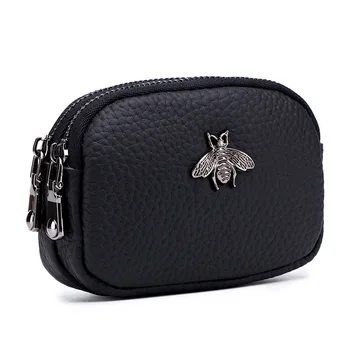 

New Women Wallet PU Leather Simple Coin Purse Card Key Holder Double Zip Coin Purse Clutch Mini Square Storage Money Bag Girls