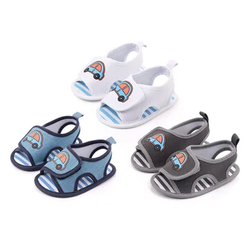 

Baby Boys Girls Breathable Cute Summer Soft Sole First Walkers Sandals Crib Shoes Cartoon Car Print Infant Prewalker Shoes
