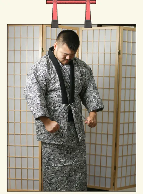 Men's Traditional Kimono Samurai Set Summer Festival Yukata Ukiyo-e Waves  Japanese Style No fading No Wrinkles One Size 5PCS - AliExpress