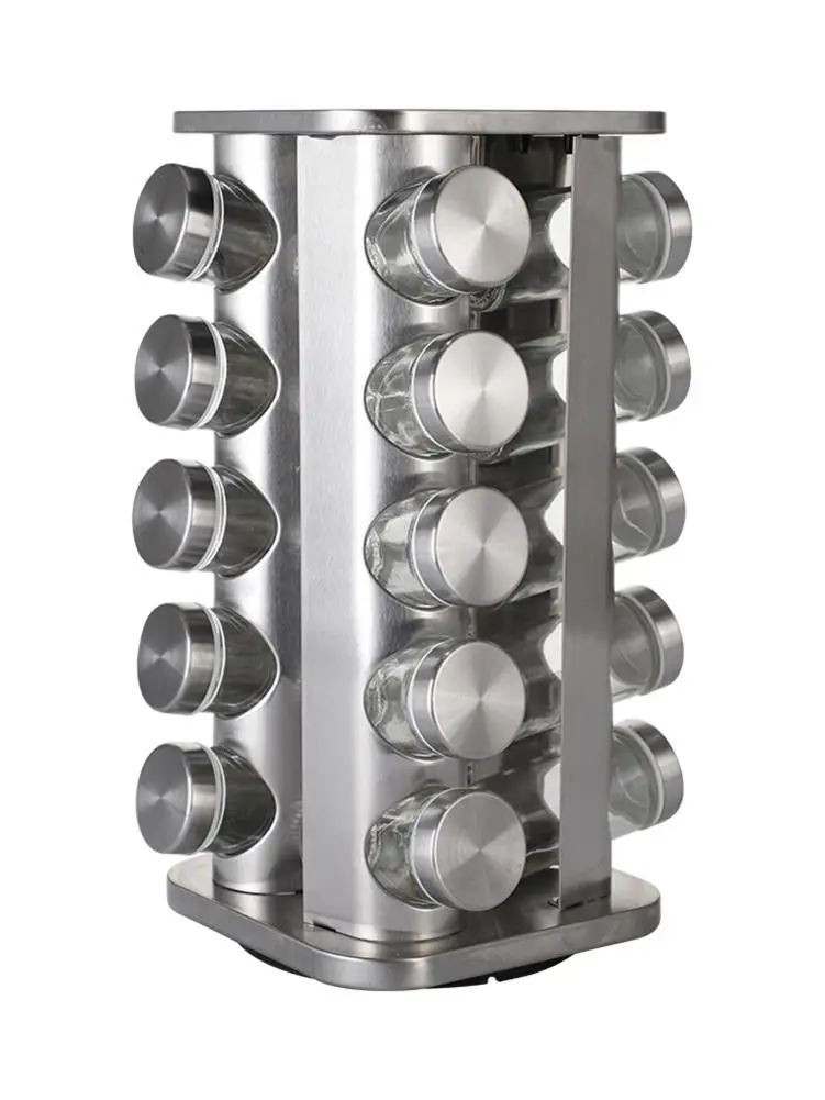 

20pcs Seasoning Rack Stainless Steel Rotating Storage Rack Support Glass Jar Kitchen Accessories Restaurant Seasoning Organizer