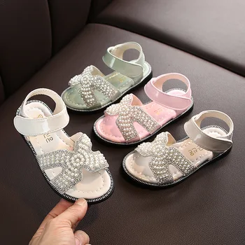 

Summer Princess Hollow Out Anti-Slip Children's Sandals Beach little girl Shoes new pearl Big girl Soft bottom Open Toe sandals