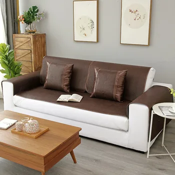 

5 Color Summer Sofa Cushion Mat Rattan Ice Silk Non-slip Couch Covers For Living Room L Shaped Seat Cushion Cover Sofa Slipcover