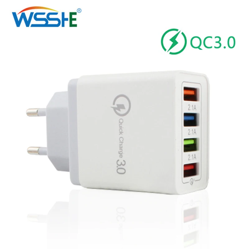 

5V 3.1A Mobile Phone charger 4 ports EU plug USB Wall Charger Quick Charge 3.0 Travel Fast charging 5 Colors Universal Charger