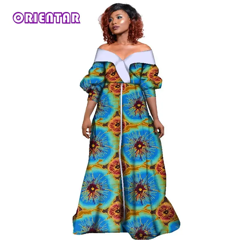 Африканский воск печати Длинные платья Вечерние платья Vestidos Базен Riche платья сексуальные женские африканские вечерние длинные платья WY2963 - Цвет: 14