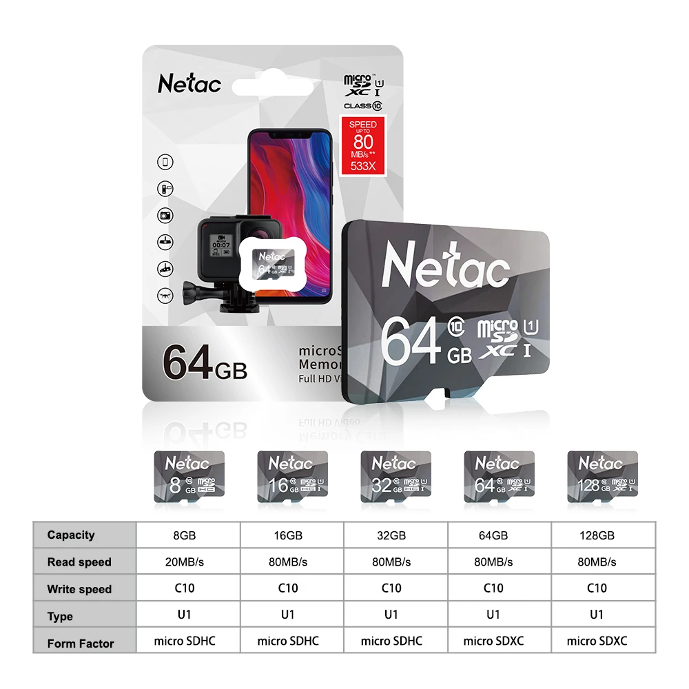Карта памяти Microsd Netac класс 10 64 ГБ 128 32 16 8 U1|Карты памяти| |