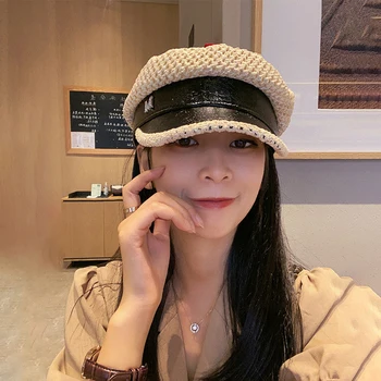 

Hat female summer straw breathable octagonal hat female British fashion navy hat wild beret