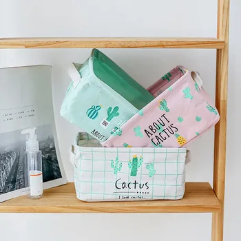 

Portable Square Cotton Linen Storage Basket Folding Cactus Desktop Storage Baskets Household Sundries