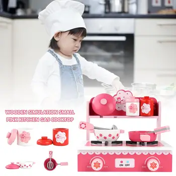 

Wooden Kitchen Toy Set with Sink Cabinets Safe Material Durable Pretend Toy Set for Little Girls Pink