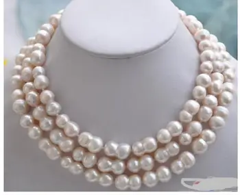 

Jewelry Hot selling 50" WHITE peanut DOUBLE BAROQUE FRESHWATER PEARL NECKLACE