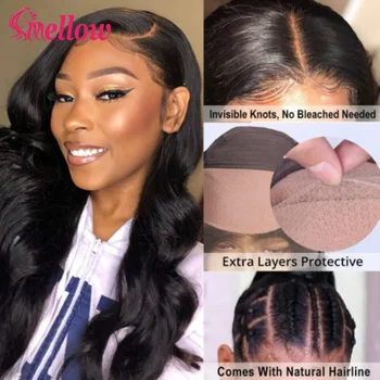 

Mellow Body Wave 13x6 Invisible Fake Scalp Lace Front Human Hair Wigs 28 30 inch Brazilian Frontal Wig For Black Women