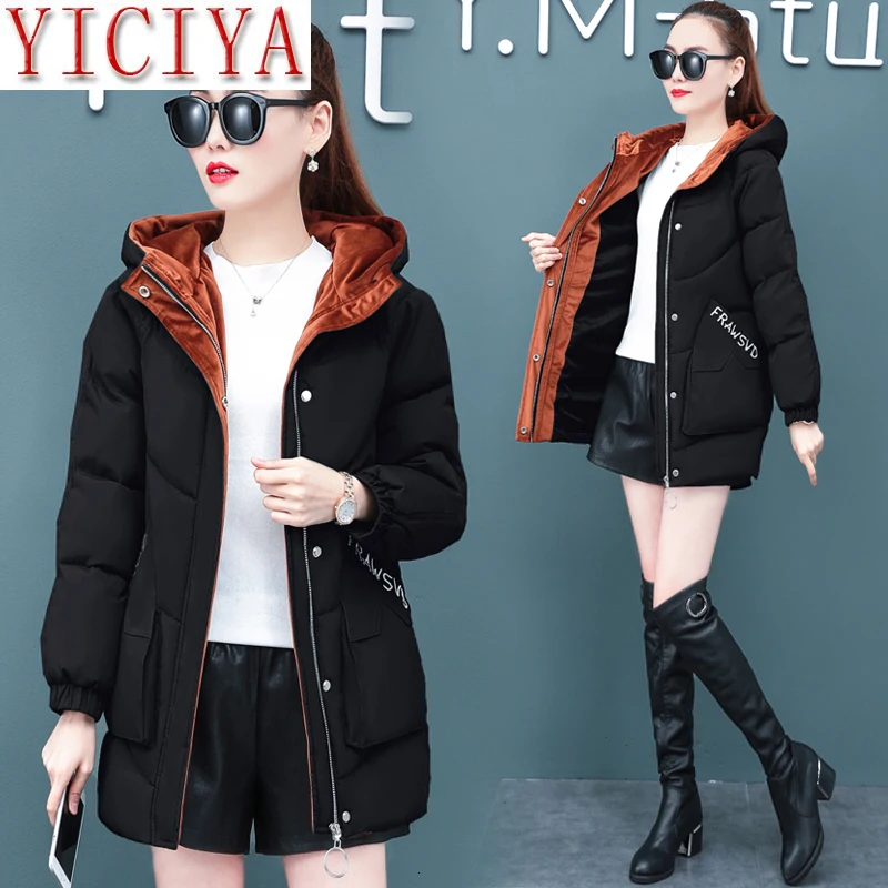 

Women Black Parka Winter Jacket Coat Hoodies Plus Size Large Thick Warm Parkas Female Fashion Elegant Long Coats Ladies Clothing