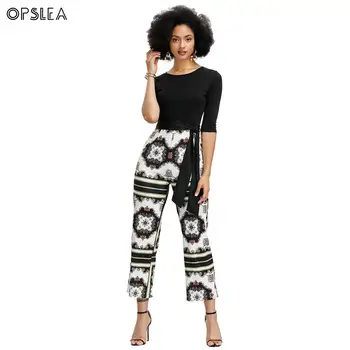 

Opslea African Totem Floral Print Crew Neck Jumpsuit For Women Dashiki Fashion Patchwork Suits African Casual Slim Fit Bodysuits