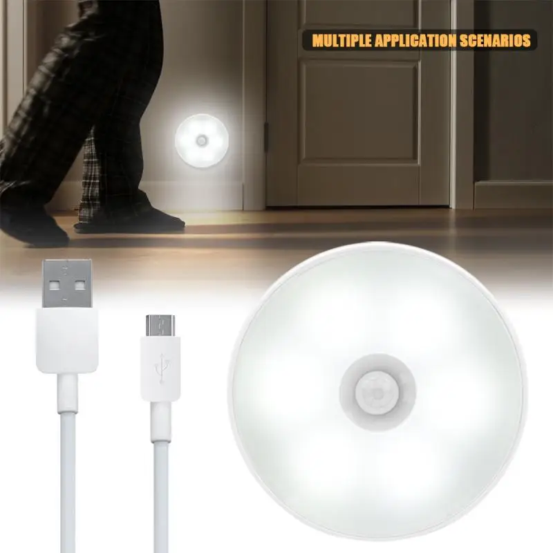 LED Motion Sensor Night Light USB Rechargeable Bedroom Wall Lamp Ночники Stairs Closet Intelligent Body Light night lamp