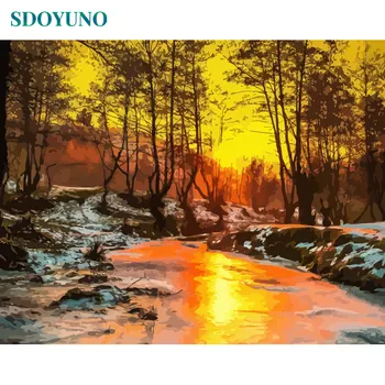 

SDOYUNO DIY Oil Painting By Numbers Winter snow scene 60x75cm Paint by numbers Home Decor Frameless Digital Painting On Canvas