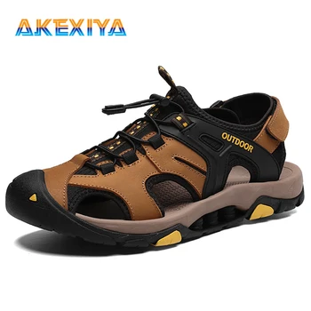 

Summer Men's Sandals Handwork High Quality Leather Men Shoes Outdoor Non-slip Men Beach Sandals Comfortable Mans Footwear 38-46