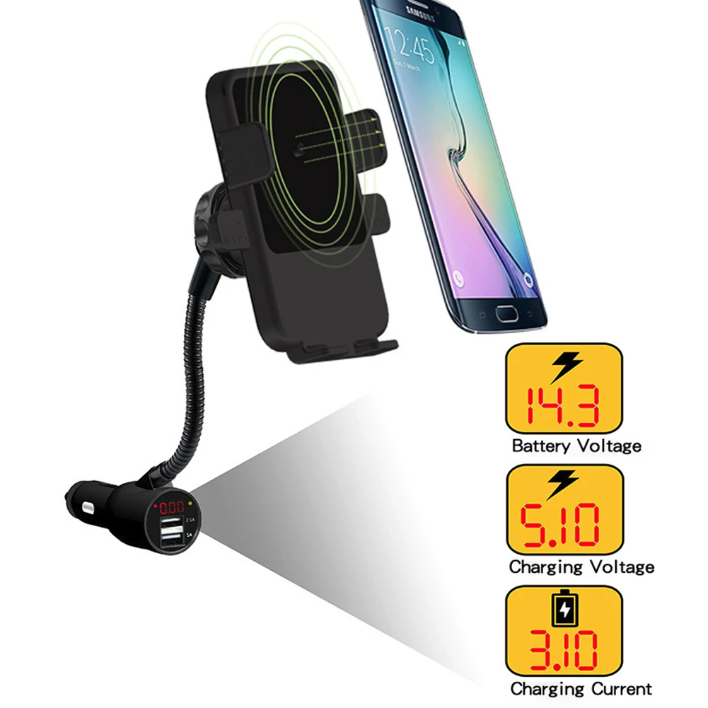 Qi Wireless Charger Dual USB Smart Quick Wireless Charger Universal Navigation Mobile Phone Bracket Cigarette Lighter Holder