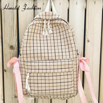 

Herald Fashion Women Plaid Print Backpack Student School Bag Travel Holiday Bag Classic Shoulder Bag For Teenage GIrls Bagpack