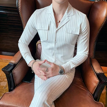 

Autumn Summer Costume Mariage Homme Black White Grey Red Stripe Suit Set Uomo Trajes De Hombre Smoking Masculino