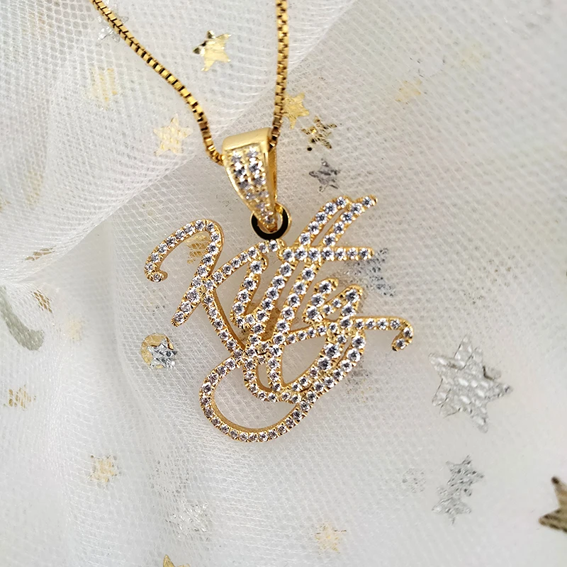 

New Gold Plated Crystal Scripted Letter Name Women Necklace Custom Bling S925 Zircon nameplate Chocker Necklace Christmas Gifts