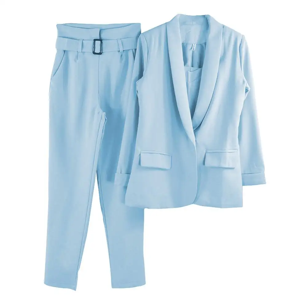 Light Blue Женский деловой костюм из трех предметов MVGIRLRU, офисный блейзер, брюки и топ-майка, официальная одежда для работы, комплект, форма - Цвет: Light Blue