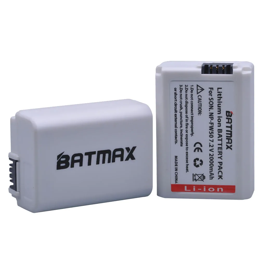 Batmax NP-FW50 NPFW50 np fw50 белый Батарея для sony NEX-7 NEX-5N NEX-5R NEX-F3 NEX-3D Alpha a5000 a6000 DSC-RX10 Alpha 7 a7II - Цвет: 2 battery