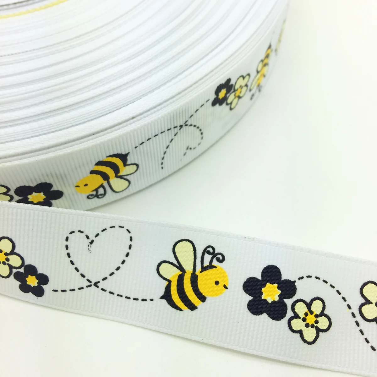 DIY 5 Yards 1'' 25mm Little Bee Printed Grosgrain Ribbon Hair Bow Party Craft grosgrain ribbon ribbon supplies ribbon decoration sewing ribbon