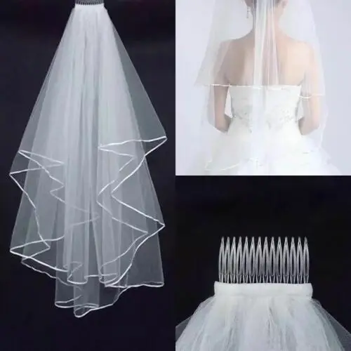 Bridal Veil bridal veil With Comb Elbow Elegant White Ivory 2T Wedding Bridal Veil Satin Edge