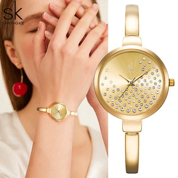 

Shengke Brand Luxury Quartz Rhinestone Women Watch Creative Lady Wristwatch Stainless Steel Waterproof Female Clock Montre Femme