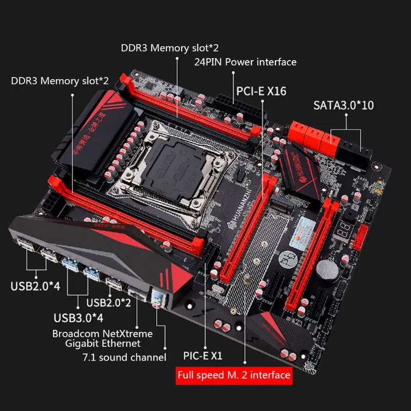 Huananzhi X99 материнская плата с M.2 NVMe слот LGA2011-3 DDR3 4 канала 4xusb 3,0 10xsata 3,0 Порты 3XUE