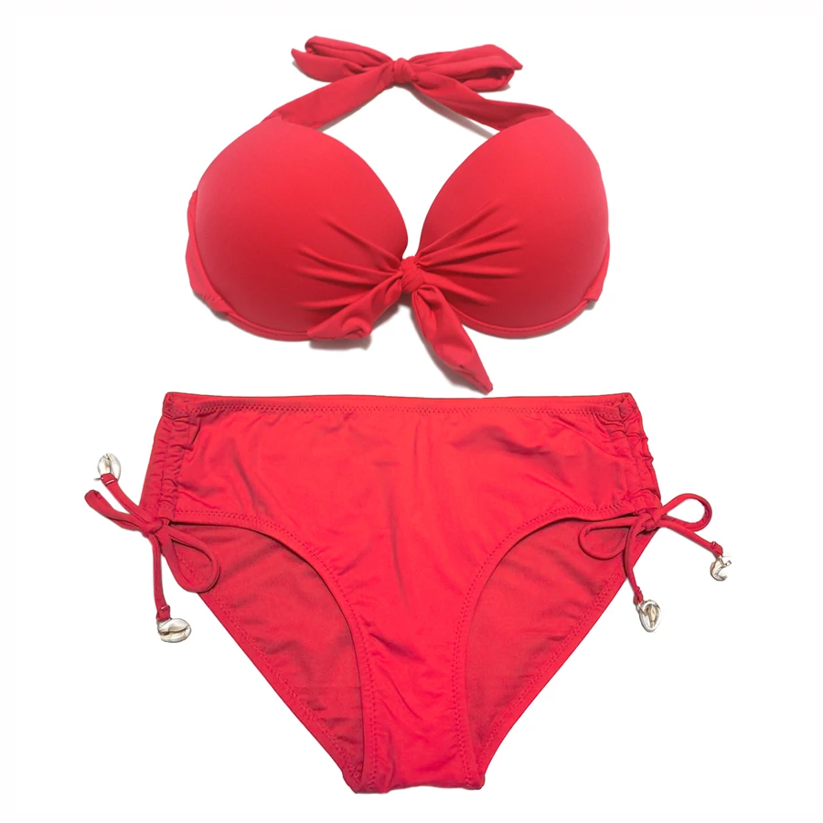 Bikini de realce para mujer, bañadores de cintura media, trajes de baño ajustables con lazo
