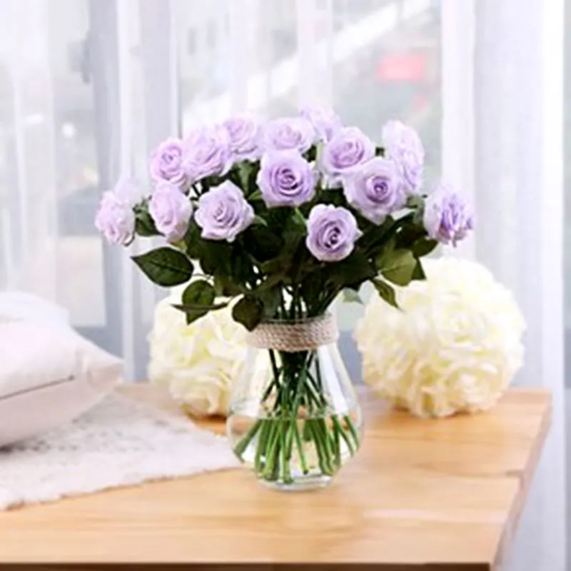 10 шт./партия, искусственные цветы, увлажняющие на ощупь розы, искусственные цветы, украшение, рукоделие, венок, искусственный цветок - Цвет: Light Purple