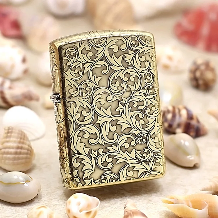 

Genuine Zippo oil lighter copper windproof 3D Gold carved Vine cigarette Kerosene lighters Gift With anti-counterfeiting code