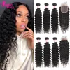 Brazilian Deep Wave Bundles With Closure Non Remy Human Hair 3 and 4 Bundles With Lace Closure Queen Mary Human Hair Extensions 1