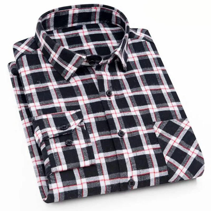 Men Grind Plaid Printed Single Breasted Shirts Camisa Flannel Pure Cotton Breathable Comfortable Vestido Spring Cloth | Мужская одежда