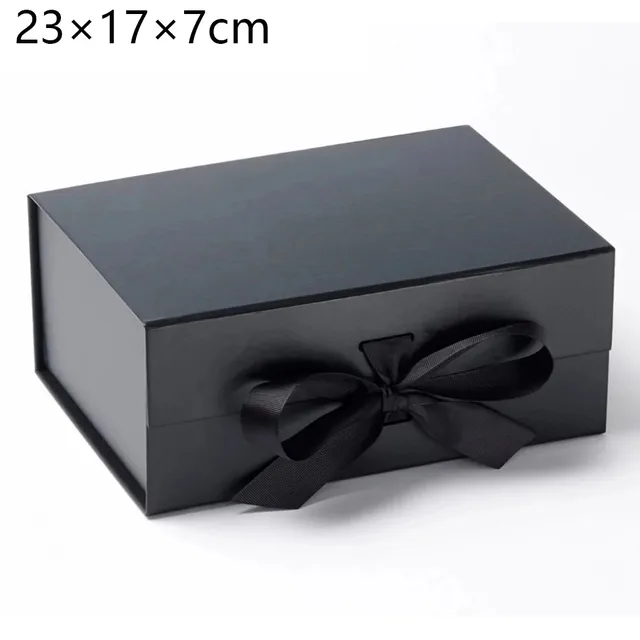 4 Size Gift Box Rigid Thick With Ribbon Magnetic Oversized Packaging Clamshell Folding Colourful Gift Boxes Bags Xmas Storage Black 23X17X7cm
