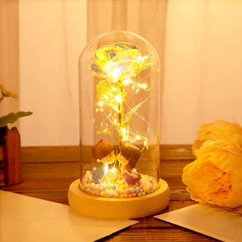 

Rose Glass Dome Wood Base For Valentine's Gifts LED Rose Lamps Christmas Household Decoration