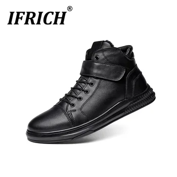

New Men Casual Shoes Genuine Leather Men Original Leather Shoes Winter Warm fur Walking Shoes Mens Hook & Loop Designer Sneakers