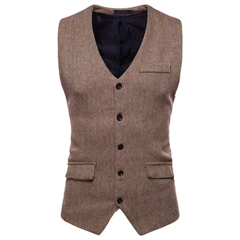 

New Style Five Buttons Men's Suit Vests Gentlemen Casual Business Sleeveless Waistcoat Vintage Blazers Vest For Wedding Party