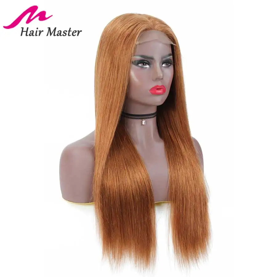 Hair Master 4x4 закрытие парик Мёд блондинка Цвет 30 Реми бразильские прямые волосы парик с коротким и длинным парики 8-28 дюймов человеческие волосы парик