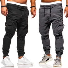 Мужские хлопковые брюки карго с несколькими карманами, повседневные брюки для бега, одноцветные брюки, мужские брюки, городские тактические военные брюки