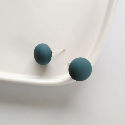 S925 needle Women Jewerly Cute Colorufl Ball stud Earrings Sweet Design Pink Yellow Green Round Bead Earrings Girl Female Gifts S925 needle-Blue