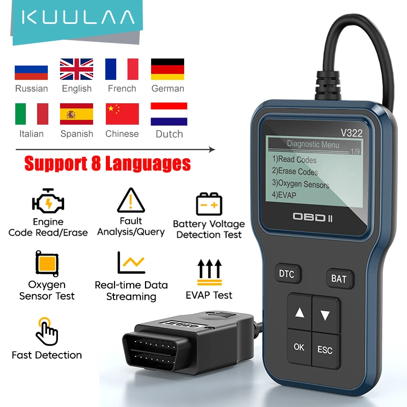 V322 Automotive Engine Fault Code Reader Car Diagnostic Scan Tool with Battery Test Check Engine Testing Automotive Scanner OBD2 PK ELM327 for All OBD II Protocol Cars Since 1996 V322 Automotive Engine Fault Code Reader Car Diagnostic Scan Tool with Battery Test Check Engine Testing Automotive Scanner OBD2 PK ELM327 for All OBD II Protocol Cars Since 1996